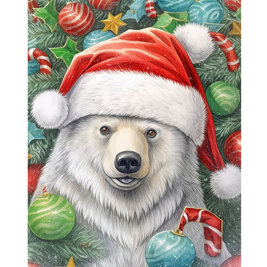 Christmas White Bear - Full Round Drill Diamond Painting 40*50CM