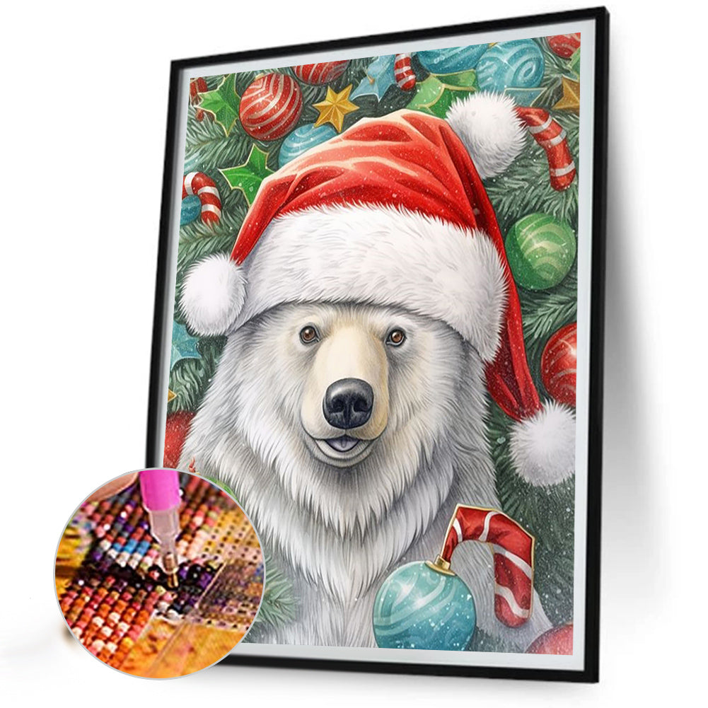 Christmas White Bear - Full Round Drill Diamond Painting 40*50CM