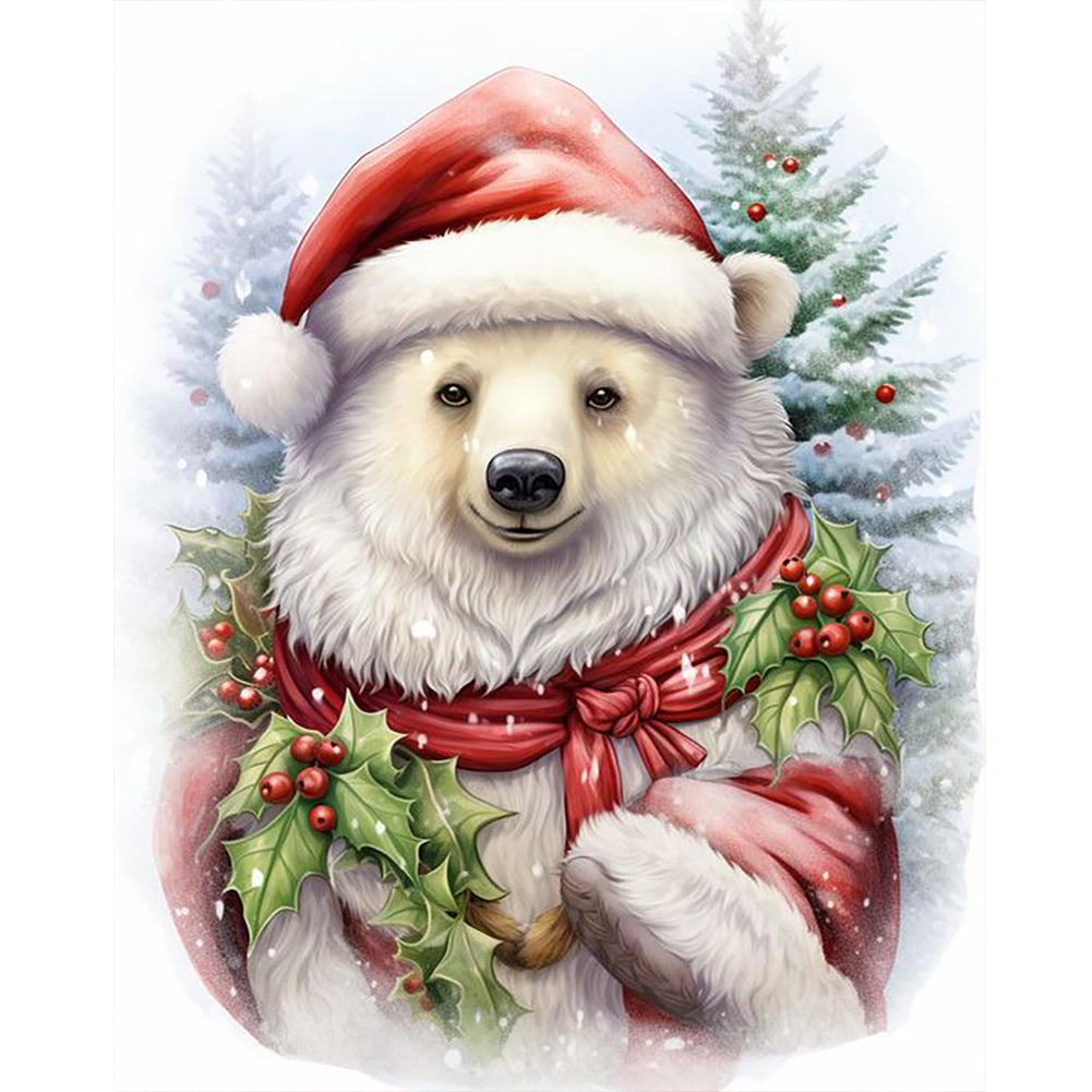 Christmas White Bear - Full Round Drill Diamond Painting 40*50CM