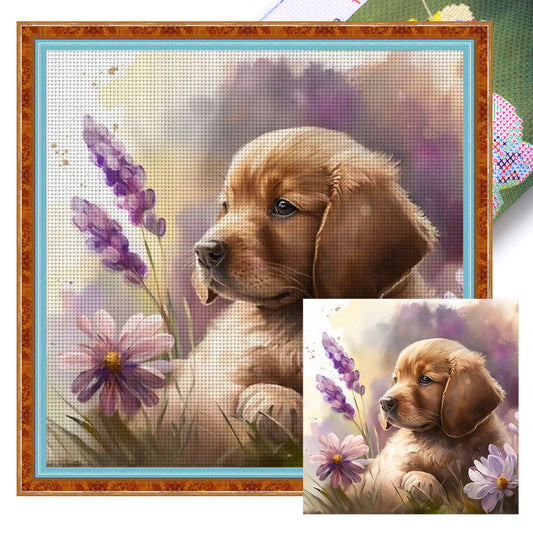 Chrysanthemum And Dog - 11CT Stamped Cross Stitch 40*40CM