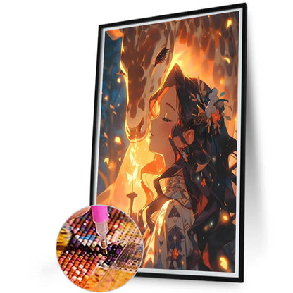 Girl And Deer - Full Round Drill Diamond Painting 40*60CM