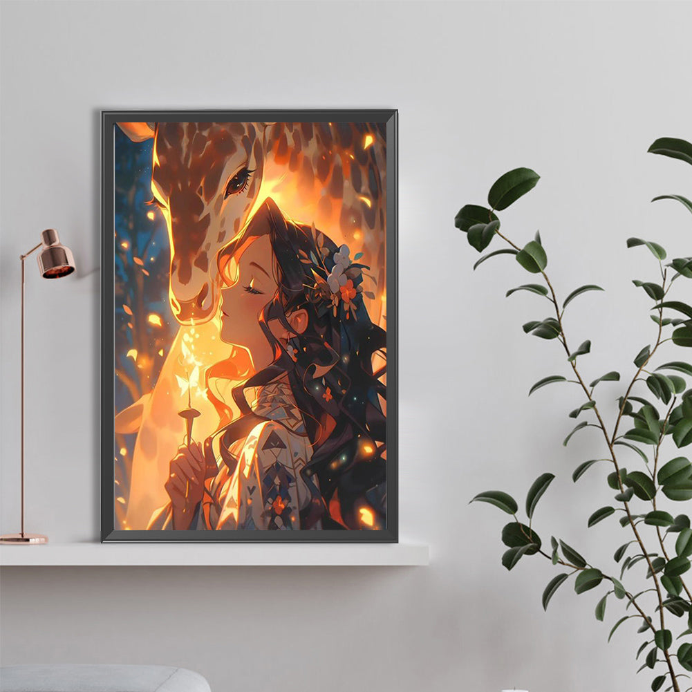 Girl And Deer - Full Round Drill Diamond Painting 40*60CM