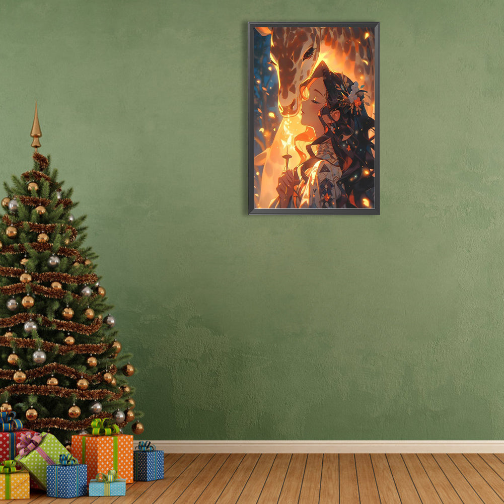 Girl And Deer - Full Round Drill Diamond Painting 40*60CM