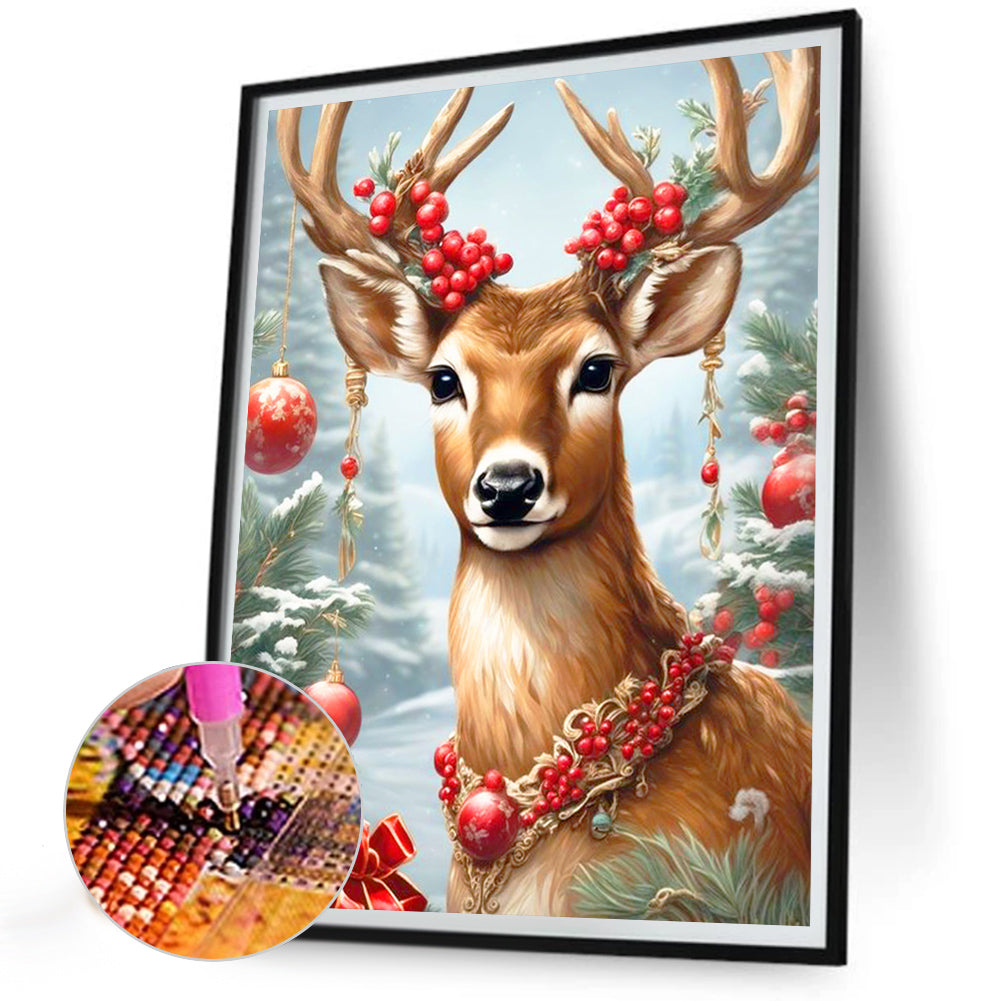 Christmas Deer - Full Round Drill Diamond Painting 30*40CM