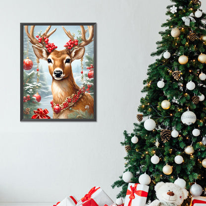 Christmas Deer - Full Round Drill Diamond Painting 30*40CM