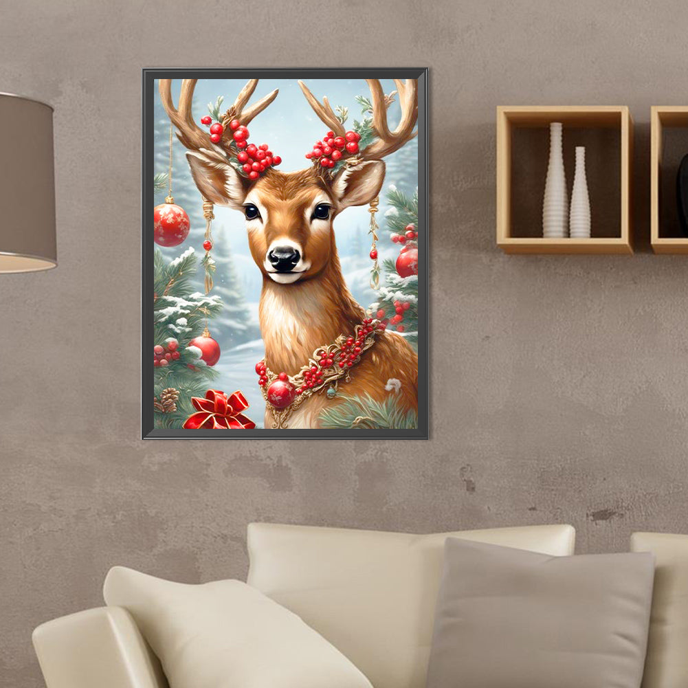 Christmas Deer - Full Round Drill Diamond Painting 30*40CM