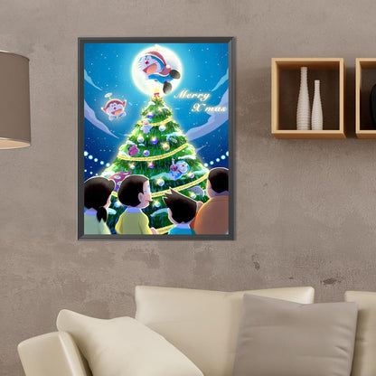 Doraemon Celebrates Christmas - Full Round Drill Diamond Painting 30*40CM