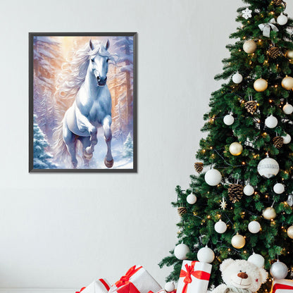 White Horse In Snow - Full Round Drill Diamond Painting 30*40CM