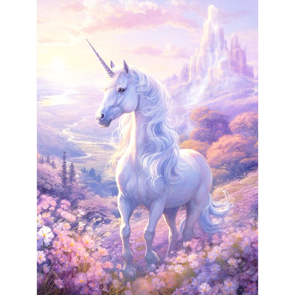 Flower Castle Unicorn - Full Round Drill Diamond Painting 30*40CM