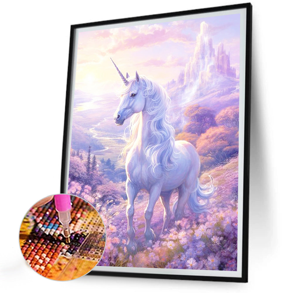 Flower Castle Unicorn - Full Round Drill Diamond Painting 30*40CM