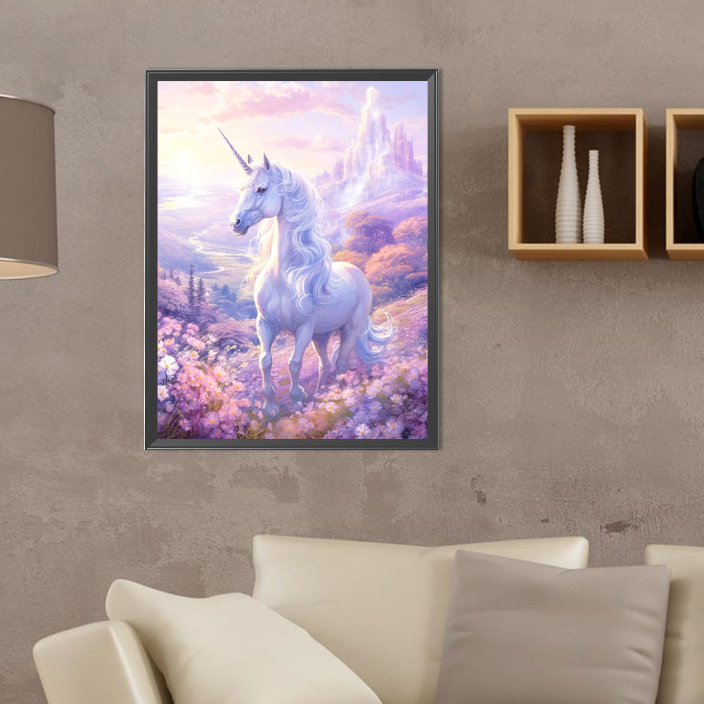 Flower Castle Unicorn - Full Round Drill Diamond Painting 30*40CM