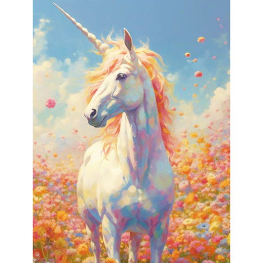 Unicorn In The Sea Of Flowers - Full Round Drill Diamond Painting 30*40CM