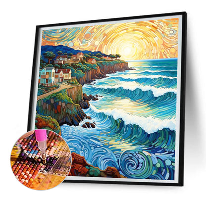 Seaside Town Sunrise - Full Round Drill Diamond Painting 30*30CM