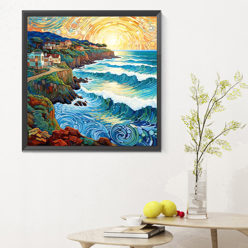 Seaside Town Sunrise - Full Round Drill Diamond Painting 30*30CM