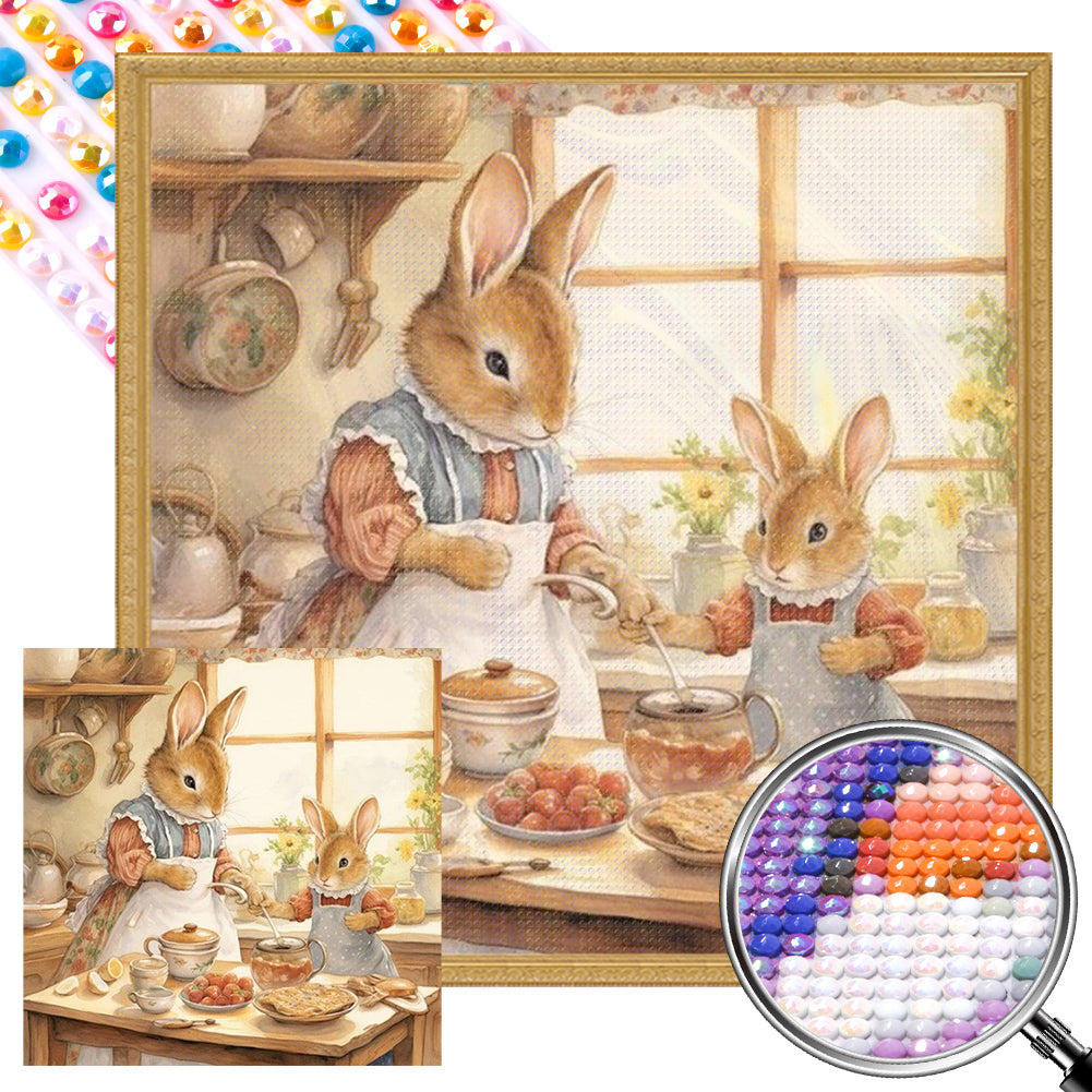 Bunny¡¯S Warm Family Time - Full Round AB Drill Diamond Painting 30*30CM