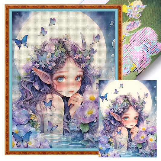 Butterfly Flower Girl - 11CT Stamped Cross Stitch 40*55CM