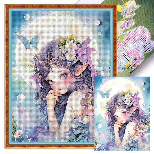 Butterfly Flower Girl - 11CT Stamped Cross Stitch 40*55CM