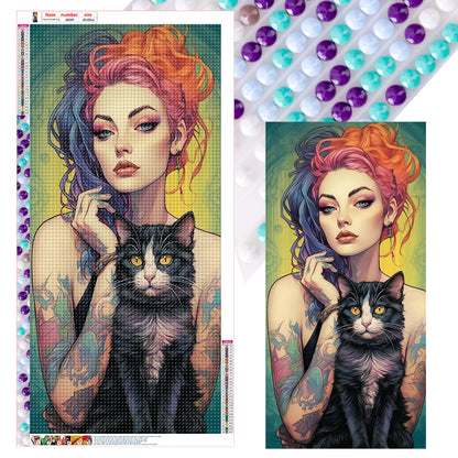 Black Cat Girl - Full Round Drill Diamond Painting 40*80CM