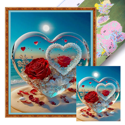Rose Heart Crystal - 11CT Stamped Cross Stitch 40*50CM