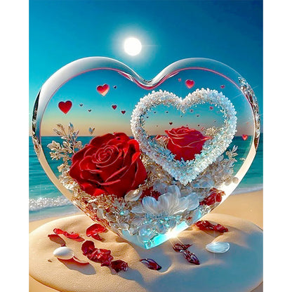 Rose Heart Crystal - 11CT Stamped Cross Stitch 40*50CM