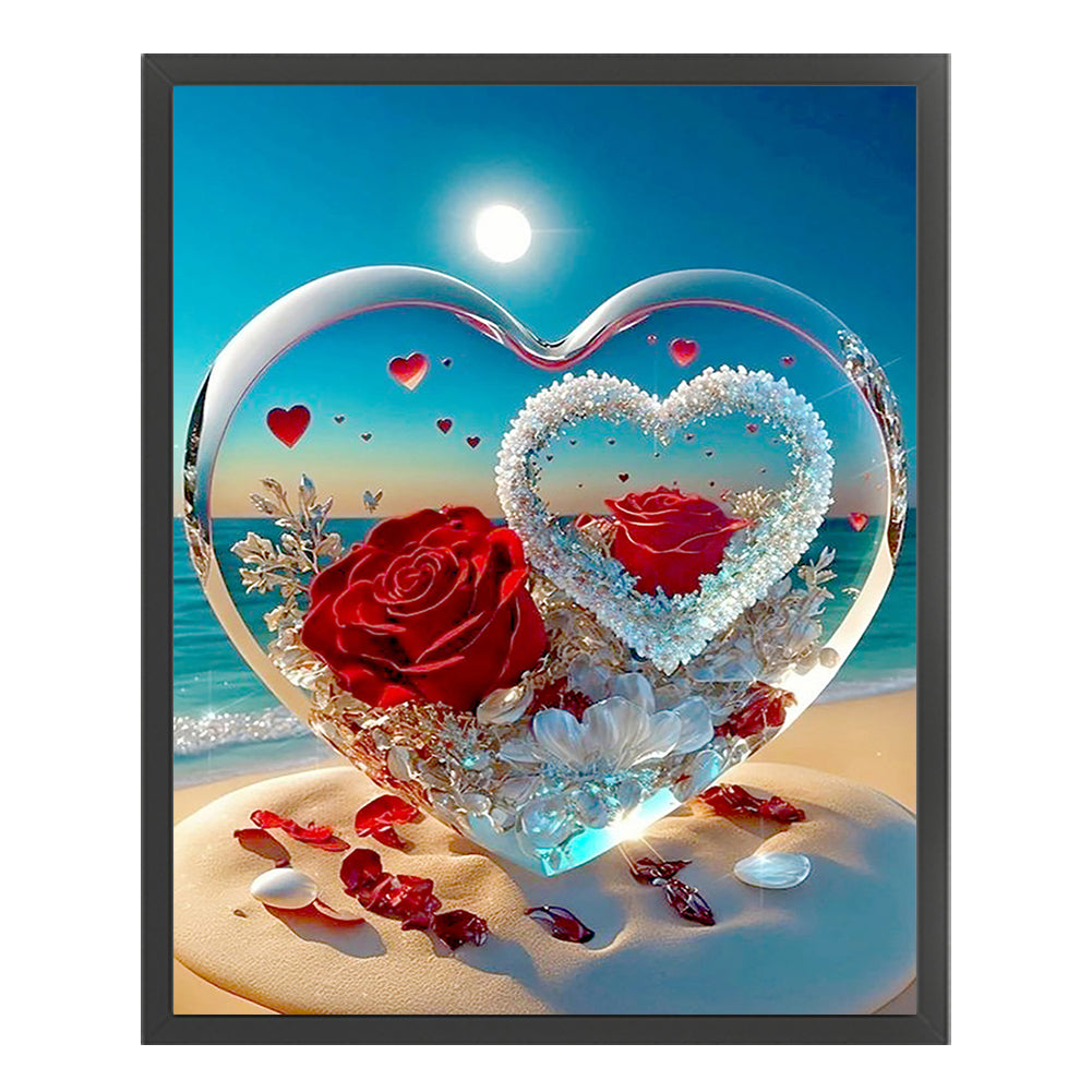 Rose Heart Crystal - 11CT Stamped Cross Stitch 40*50CM