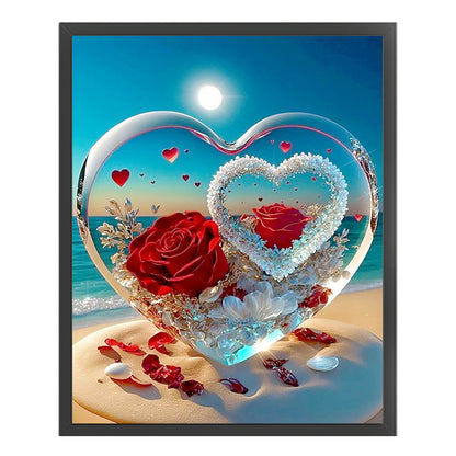 Rose Heart Crystal - 11CT Stamped Cross Stitch 40*50CM