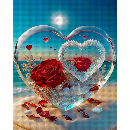 Rose Heart Crystal - 11CT Stamped Cross Stitch 40*50CM