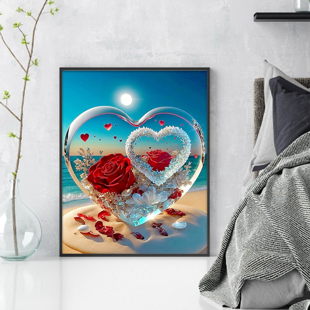 Rose Heart Crystal - 11CT Stamped Cross Stitch 40*50CM