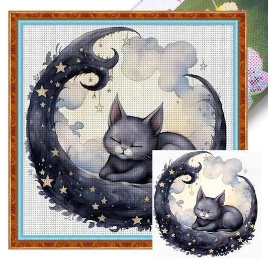 Cat On The Moon - 11CT Stamped Cross Stitch 50*50CM