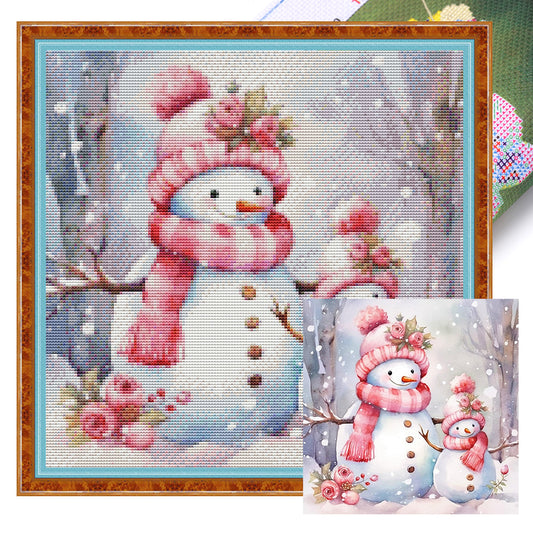 Pink Snowman - 11CT Stamped Cross Stitch 40*40CM