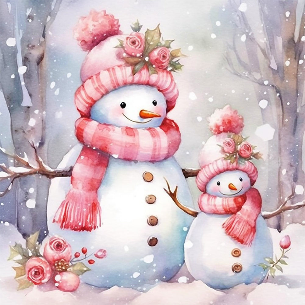 Pink Snowman - 11CT Stamped Cross Stitch 40*40CM