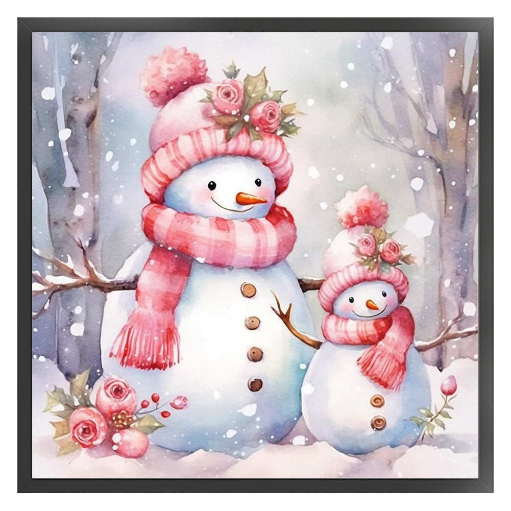 Pink Snowman - 11CT Stamped Cross Stitch 40*40CM