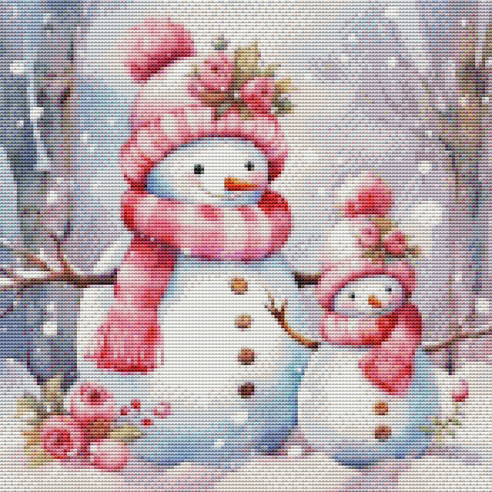 Pink Snowman - 11CT Stamped Cross Stitch 40*40CM