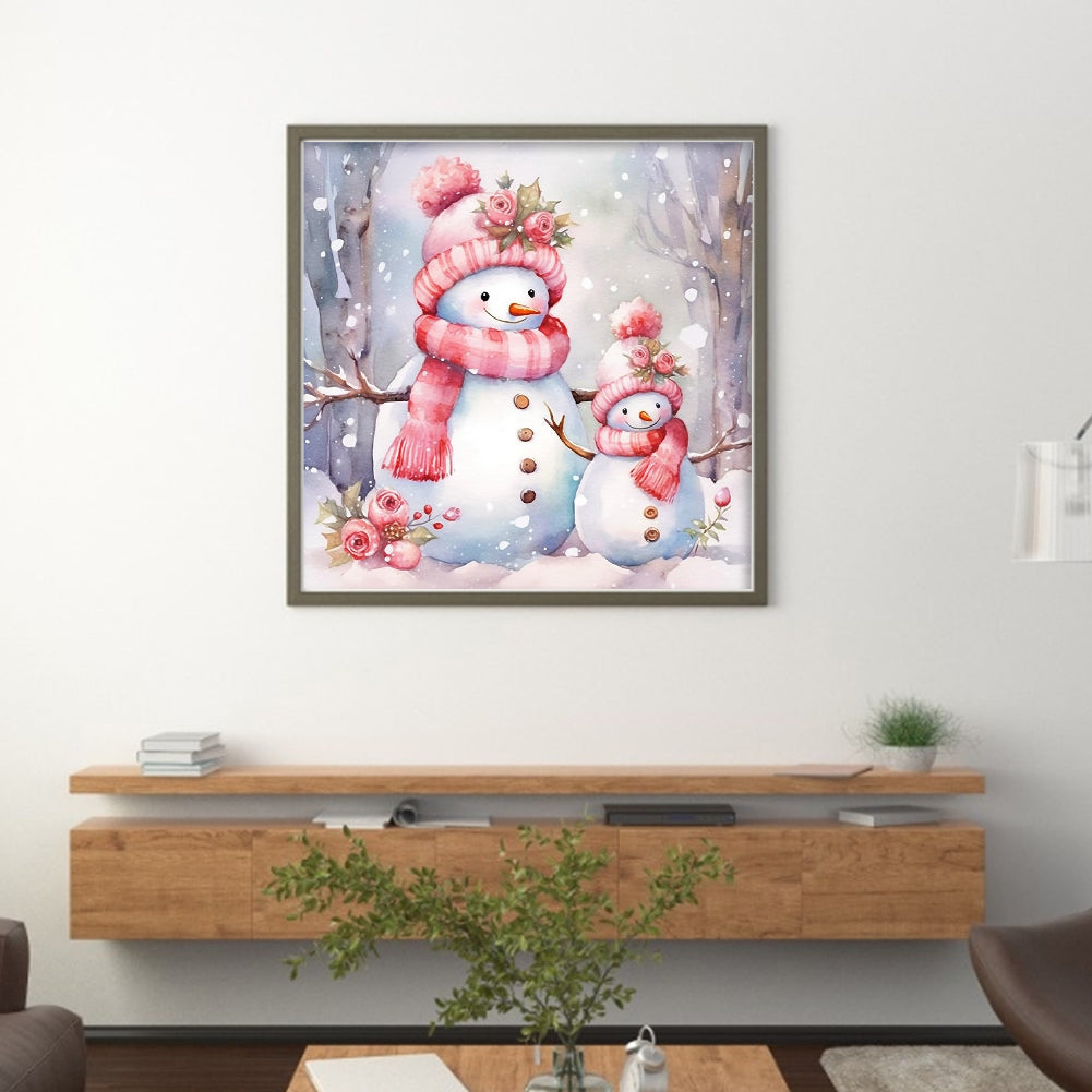 Pink Snowman - 11CT Stamped Cross Stitch 40*40CM