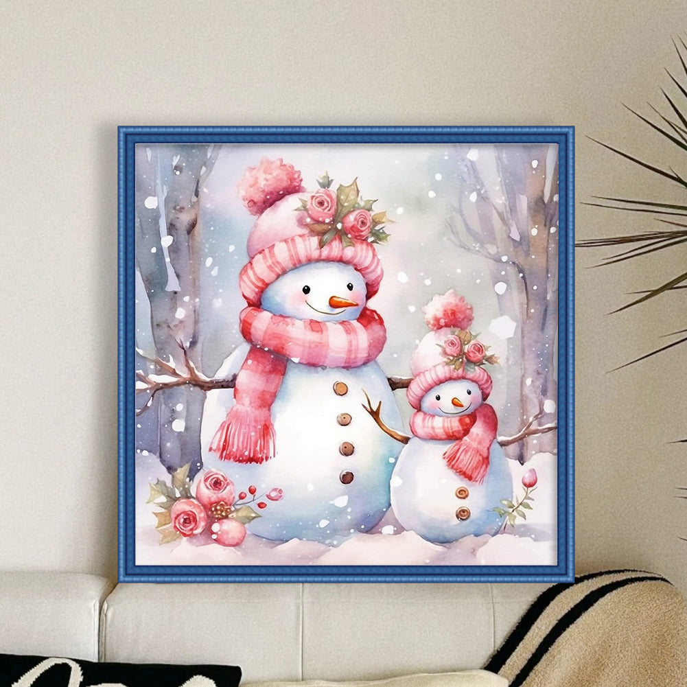 Pink Snowman - 11CT Stamped Cross Stitch 40*40CM