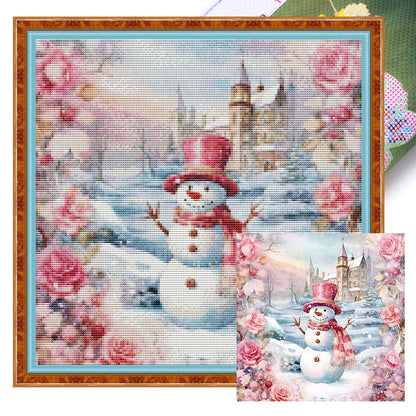 Pink Snowman - 11CT Stamped Cross Stitch 40*40CM