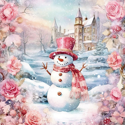 Pink Snowman - 11CT Stamped Cross Stitch 40*40CM