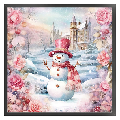 Pink Snowman - 11CT Stamped Cross Stitch 40*40CM