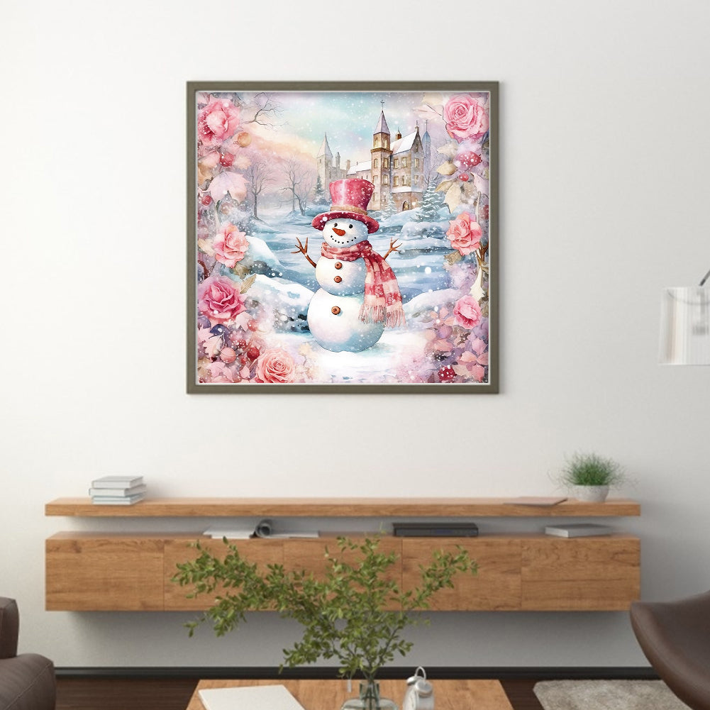 Pink Snowman - 11CT Stamped Cross Stitch 40*40CM