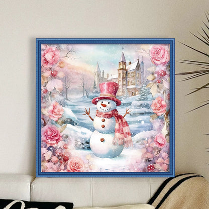 Pink Snowman - 11CT Stamped Cross Stitch 40*40CM