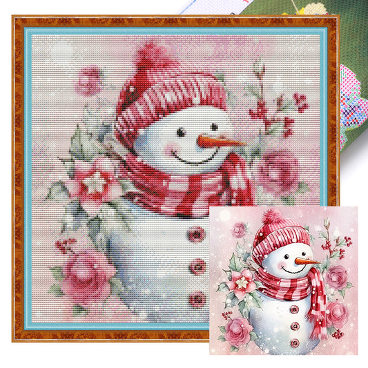 Pink Snowman - 11CT Stamped Cross Stitch 40*40CM