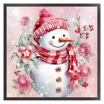 Pink Snowman - 11CT Stamped Cross Stitch 40*40CM