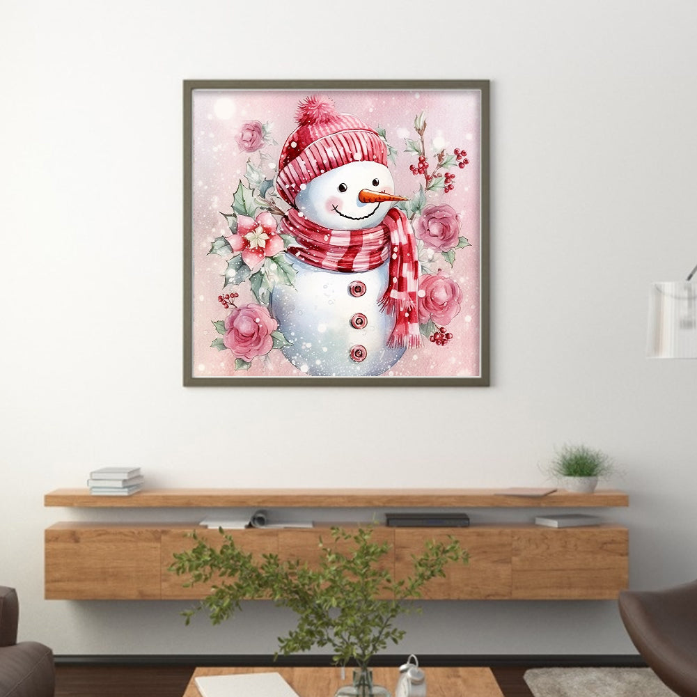 Pink Snowman - 11CT Stamped Cross Stitch 40*40CM