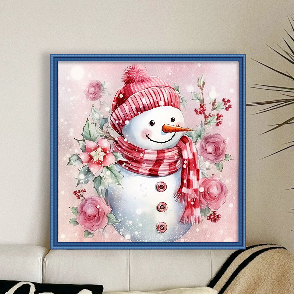 Pink Snowman - 11CT Stamped Cross Stitch 40*40CM