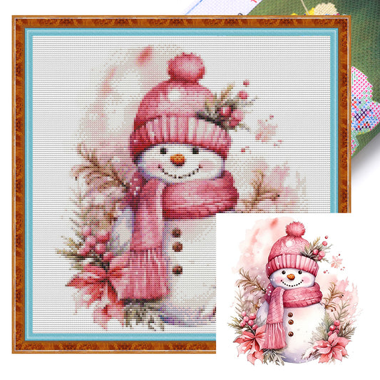 Pink Snowman - 11CT Stamped Cross Stitch 40*40CM