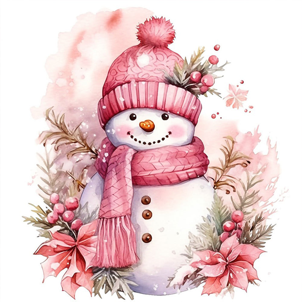 Pink Snowman - 11CT Stamped Cross Stitch 40*40CM