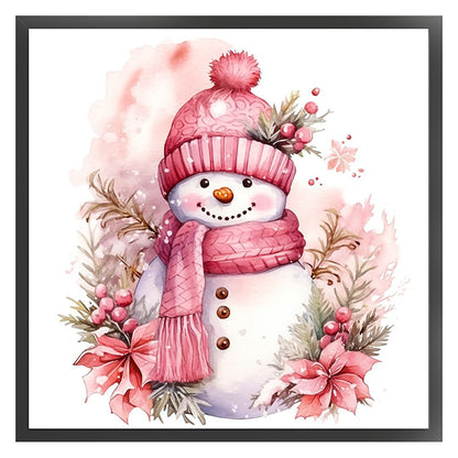 Pink Snowman - 11CT Stamped Cross Stitch 40*40CM