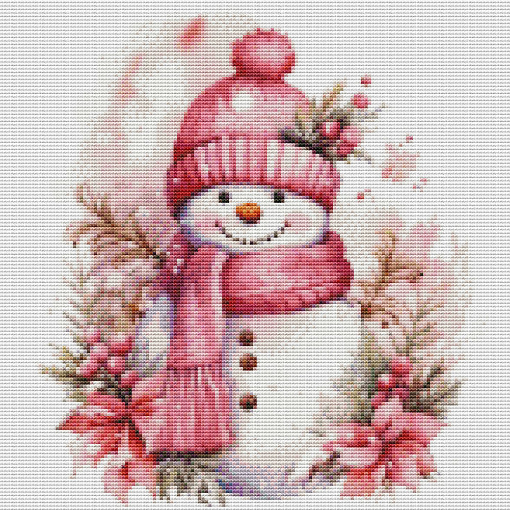 Pink Snowman - 11CT Stamped Cross Stitch 40*40CM