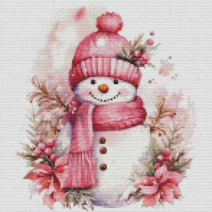 Pink Snowman - 11CT Stamped Cross Stitch 40*40CM