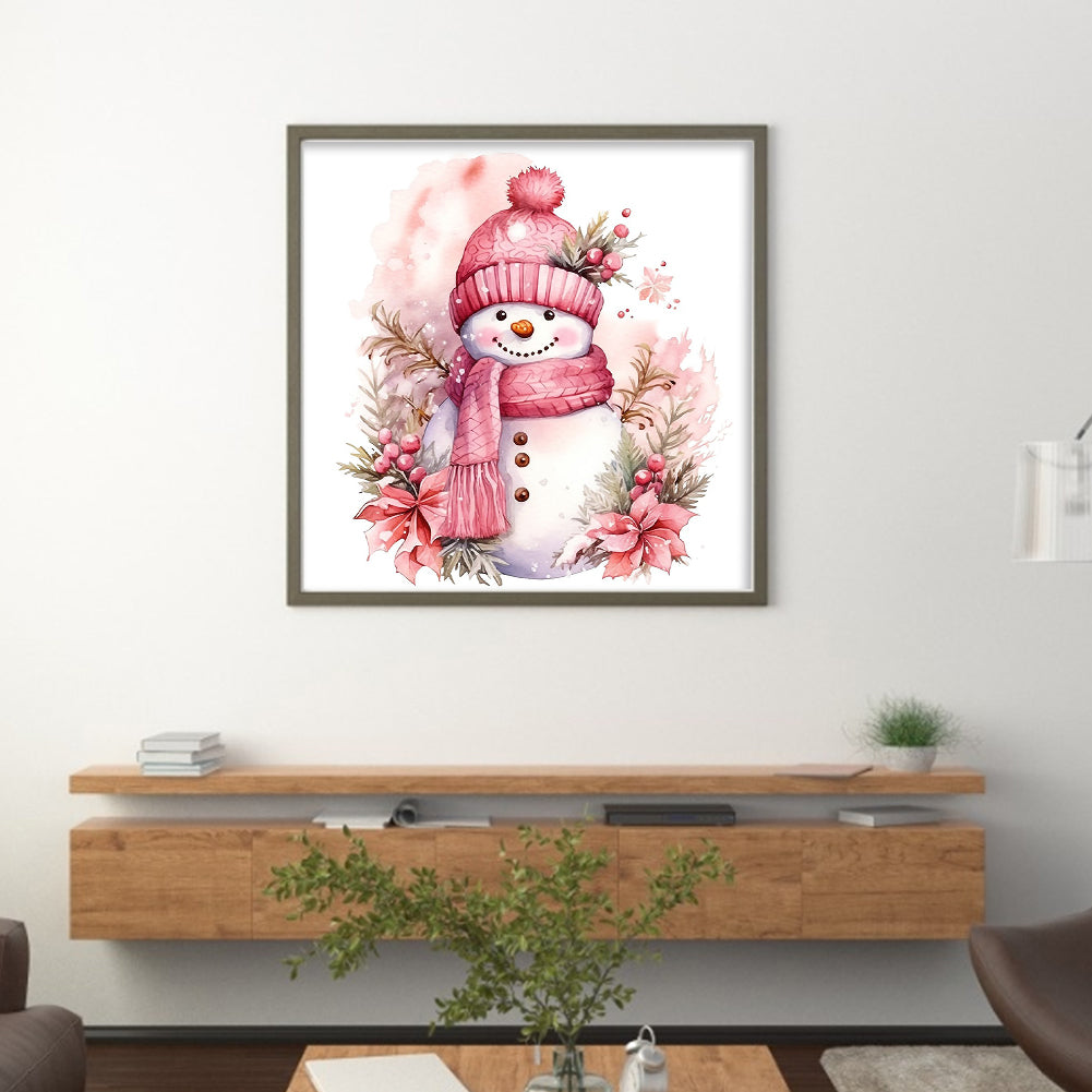 Pink Snowman - 11CT Stamped Cross Stitch 40*40CM